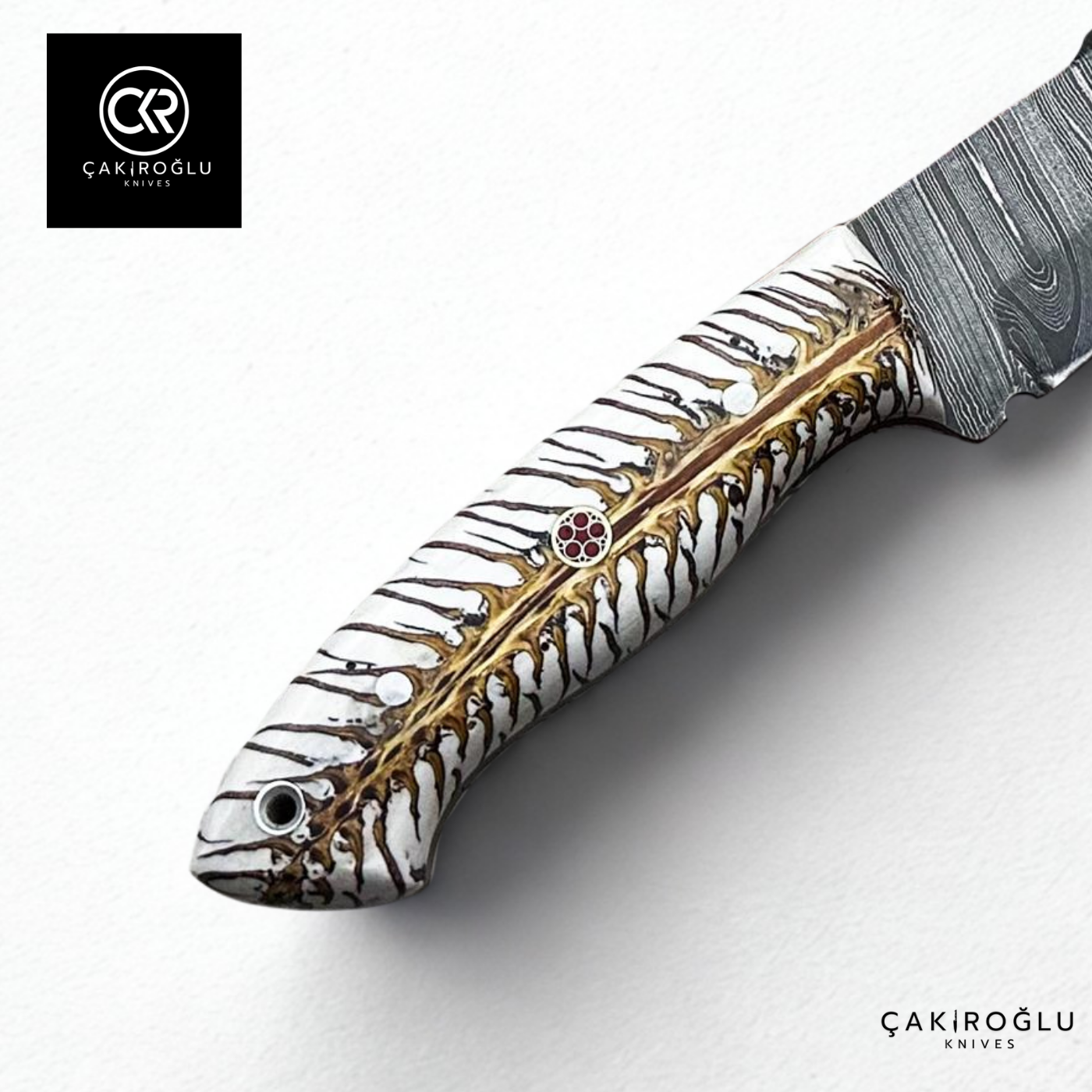 Handcrafted Custom-made Damascus Steel & Pine Cone Epoxy Handle Hunting Knife