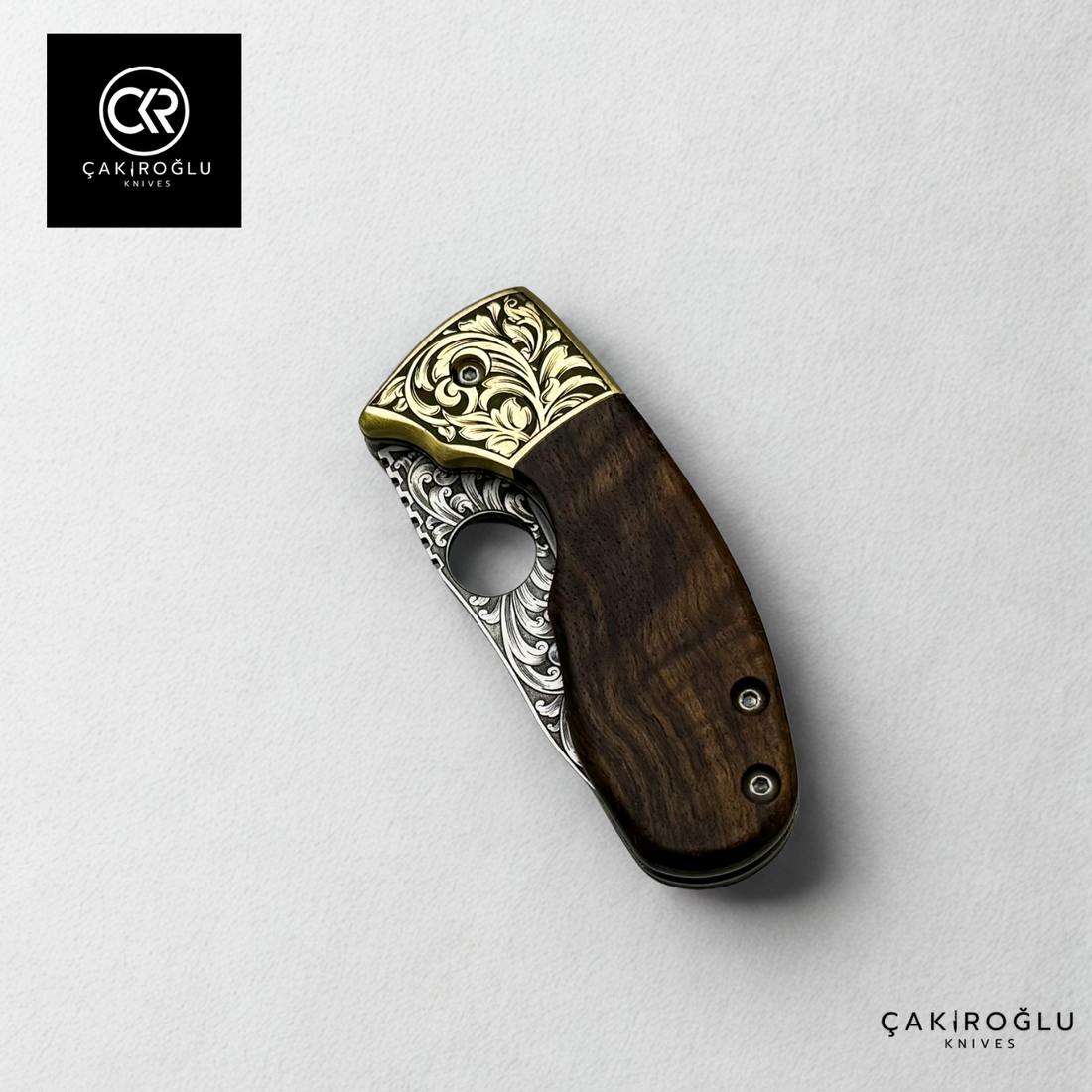 Naim 107 Plus - Custom Handcrafted Folding Knife - Engraved N690 Böhler Steel & Engraved Brass Apron