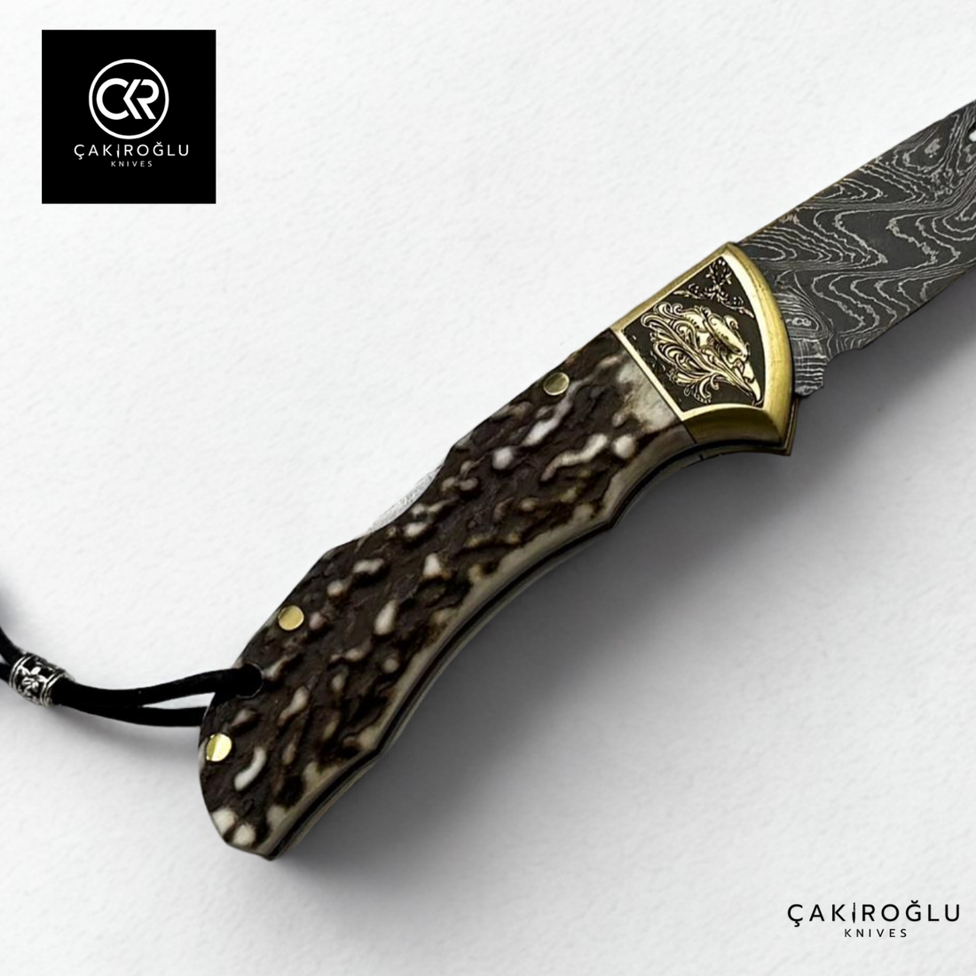 Showy Elite Small Size Handcrafted Custom-made Folding Knife - Damascus Steel & Engraved Apron