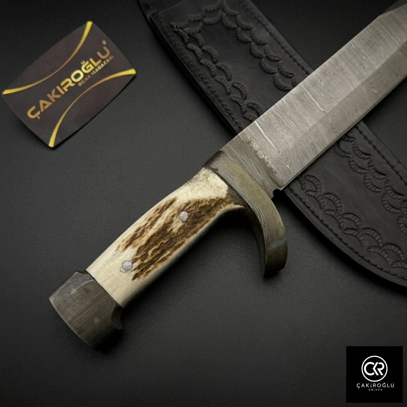 Çakıroğlu Handmade Custom-made Damascus Steel & Deer Antler Handle Machete