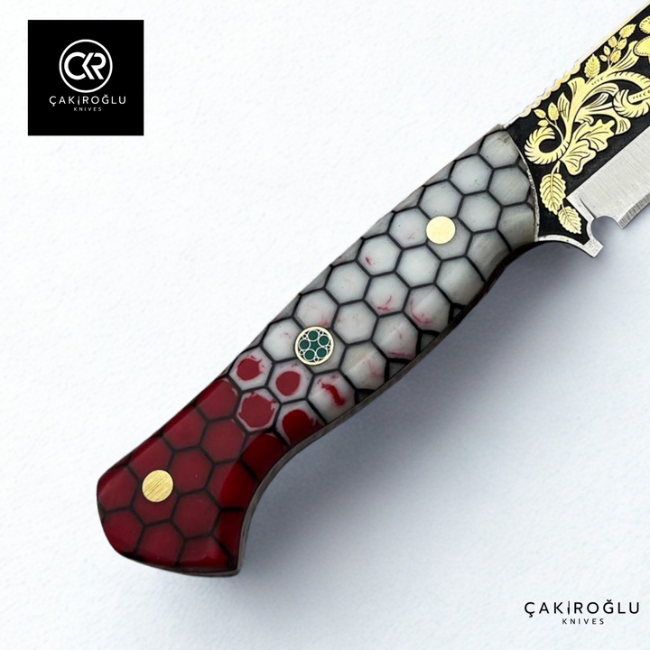 Aurum Hive V1 - Limited Collector’s Edition N690 Knife with Gold Engraving & Epoxy Hive Handle