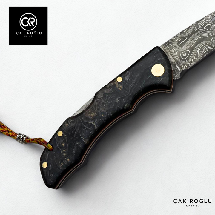 Showy Series Handcrafted Folding Knife - Damascus Steel & Stabilized Wood Handle