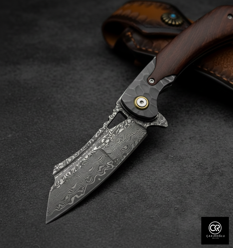 Damascus Steel Folding Knife with Cocobolo Handle