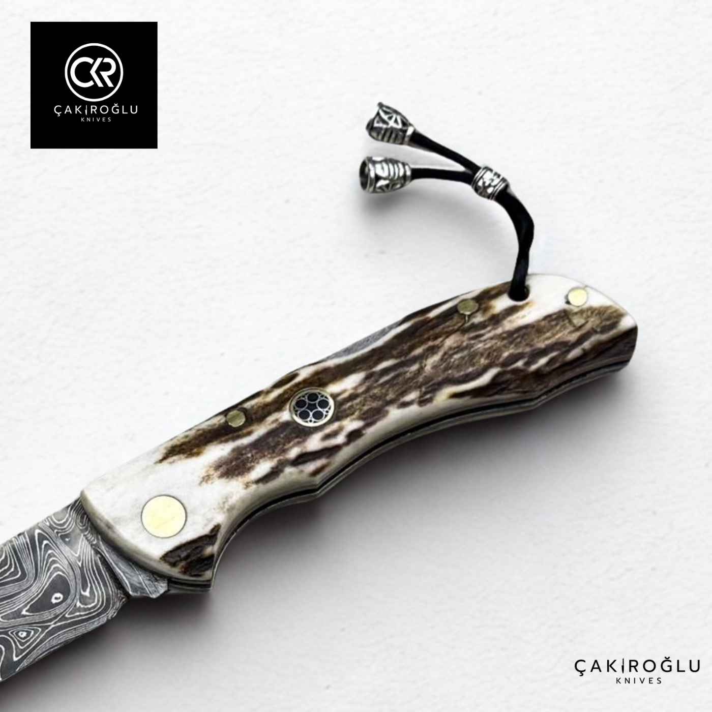 Showy Series Medium Size Handcrafted Custom Folding Knife - Damascus Steel & Deer Antler Handle