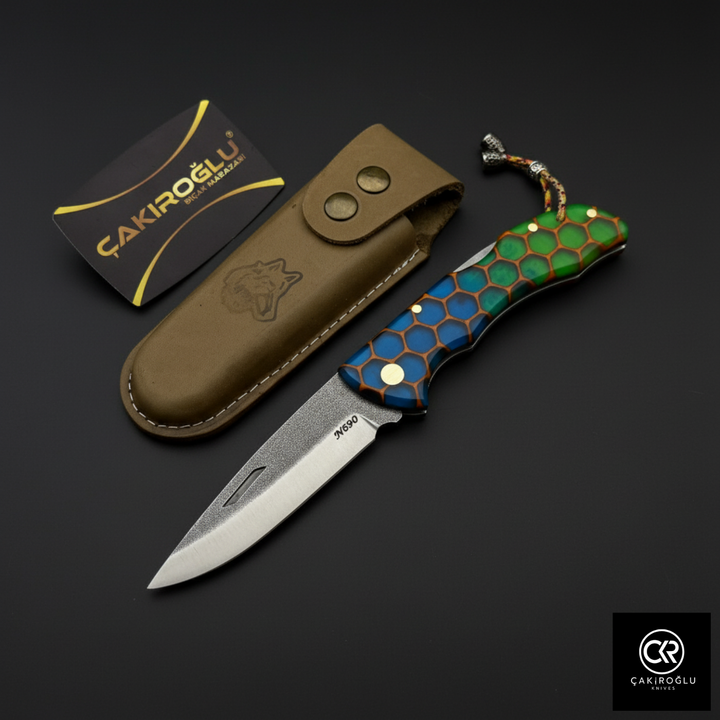 Showy Series Epoxy Honeycomb Version Handcrafted Custom Folding Knife - N690 Böhler Steel