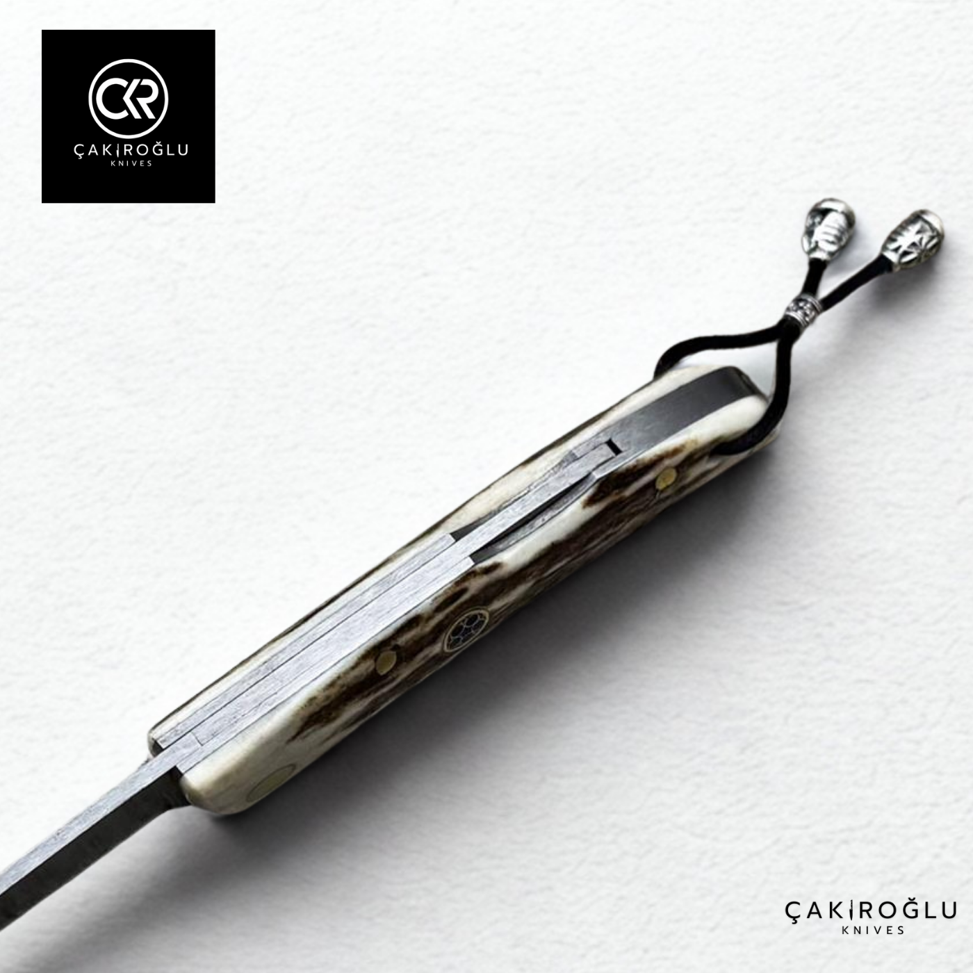 Showy Series Medium Size Handcrafted Custom Folding Knife - Damascus Steel & Deer Antler Handle