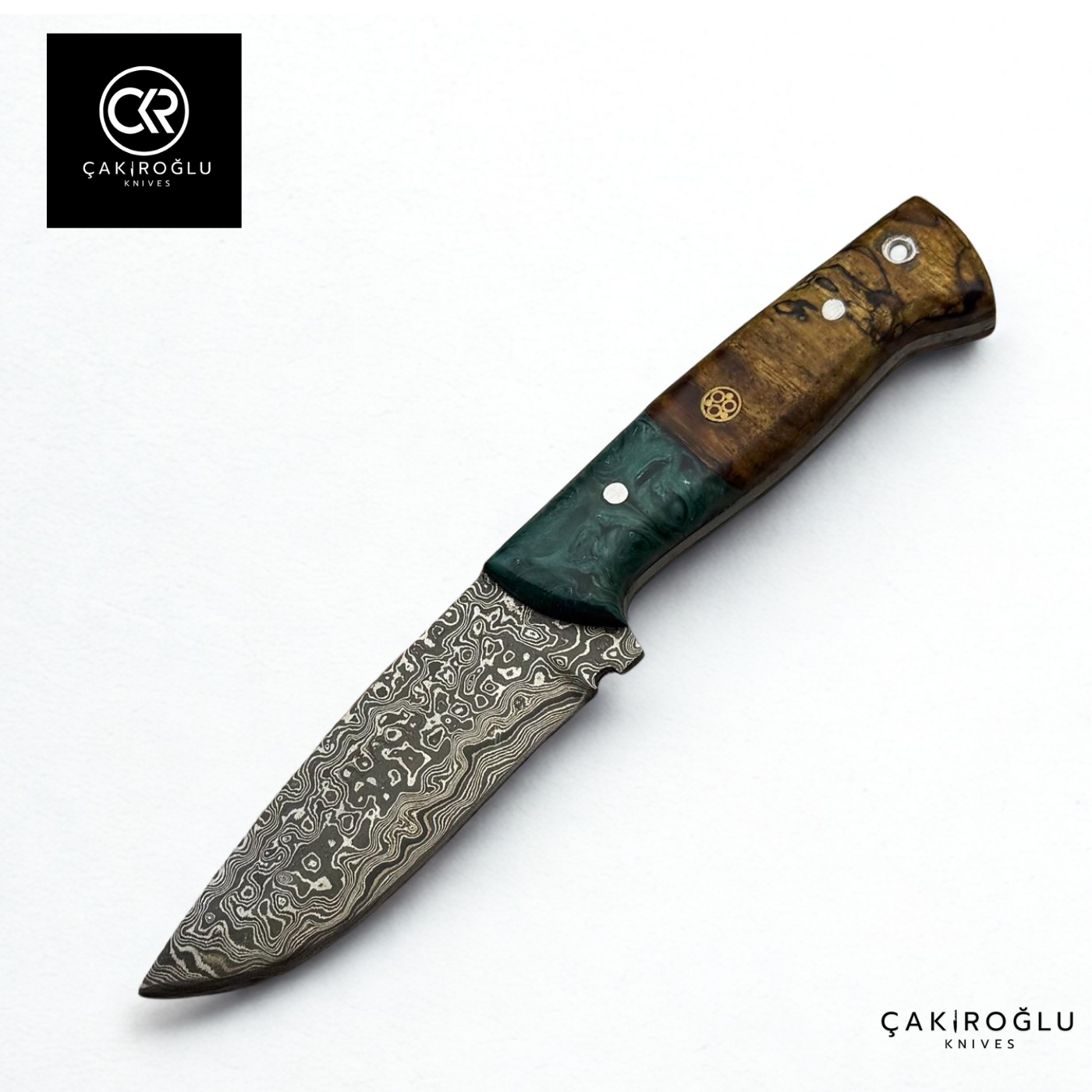 Handcrafted Custom-made Damascus Steel & Epoxy Hybrid Handle Hunting Knife