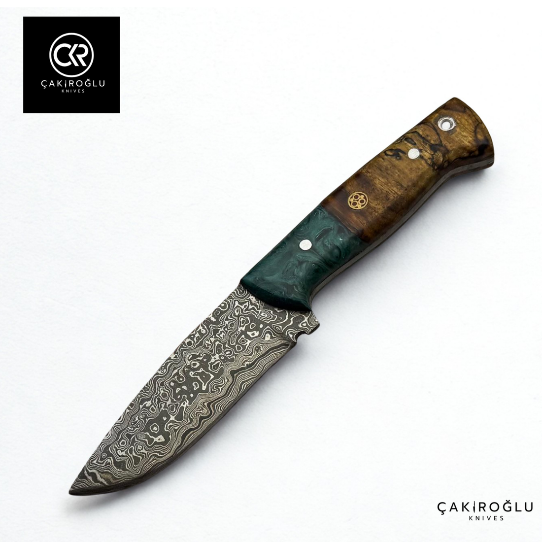 Handcrafted Custom-made Damascus Steel & Epoxy Hybrid Handle Hunting Knife