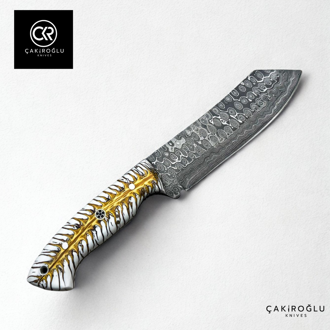 Handcrafted Custom-made Damascus Steel & Pine Cone Epoxy Handle Hunting Knife