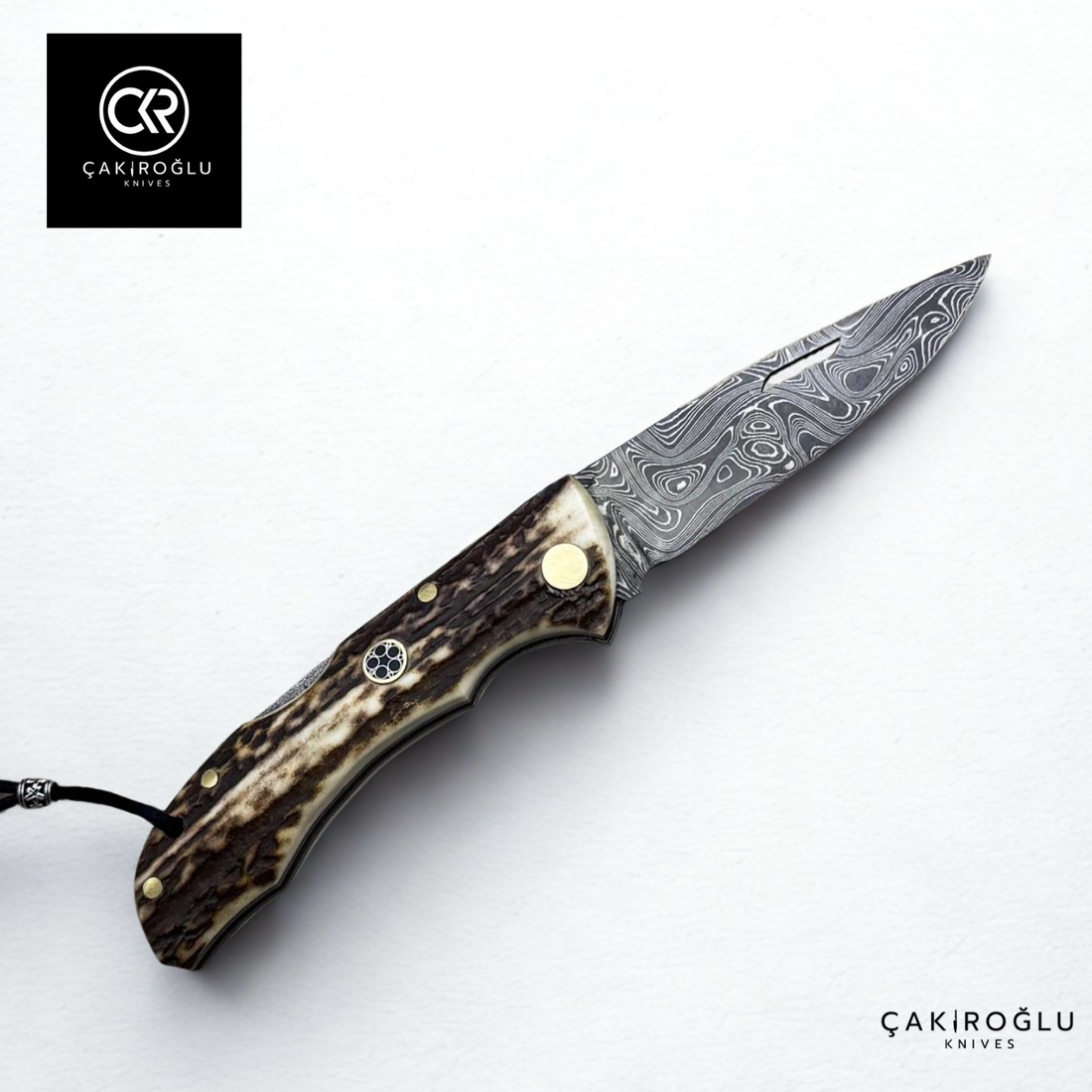 Showy Series Medium Size Handcrafted Custom Folding Knife - Damascus Steel & Deer Antler Handle