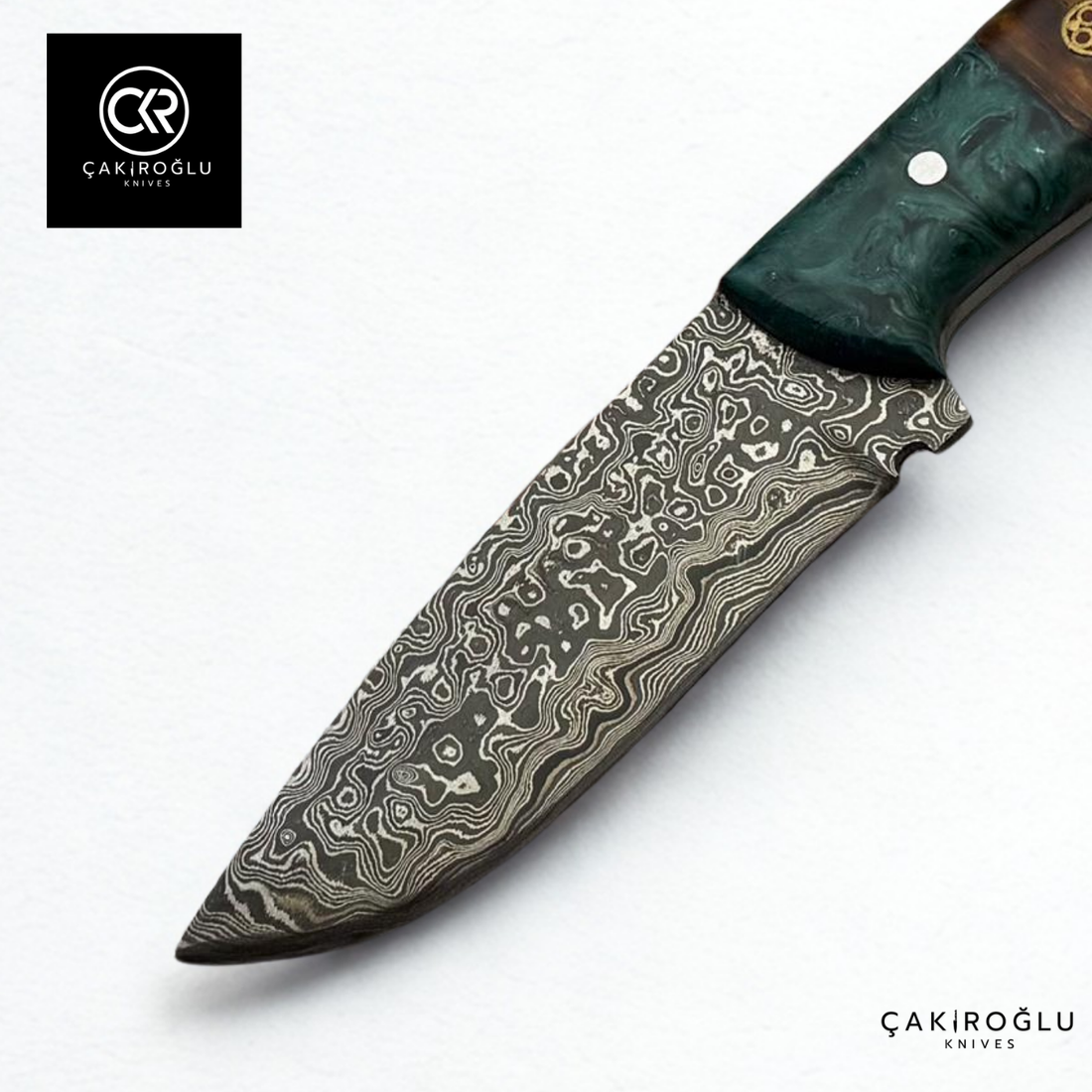 Handcrafted Custom-made Damascus Steel & Epoxy Hybrid Handle Hunting Knife