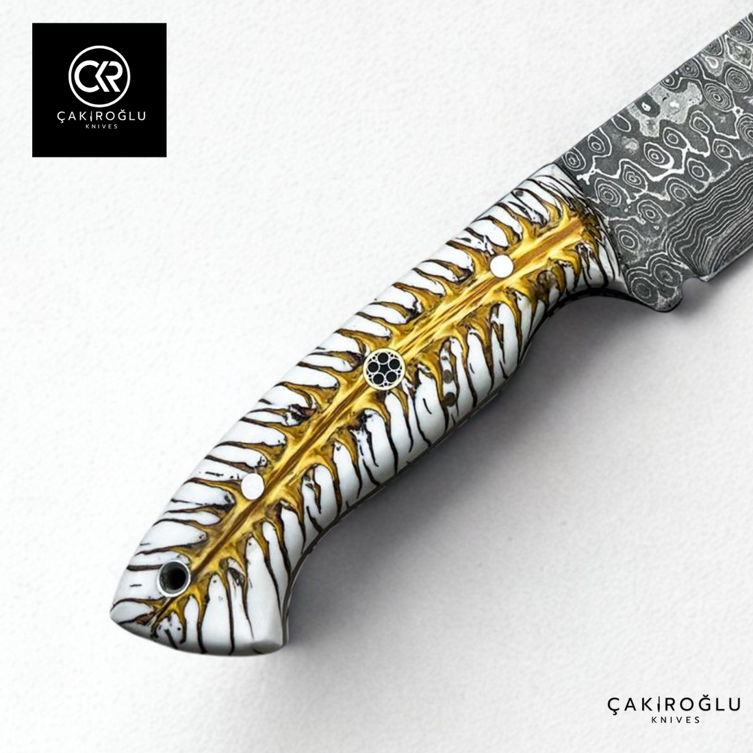 Handcrafted Custom-made Damascus Steel & Pine Cone Epoxy Handle Hunting Knife