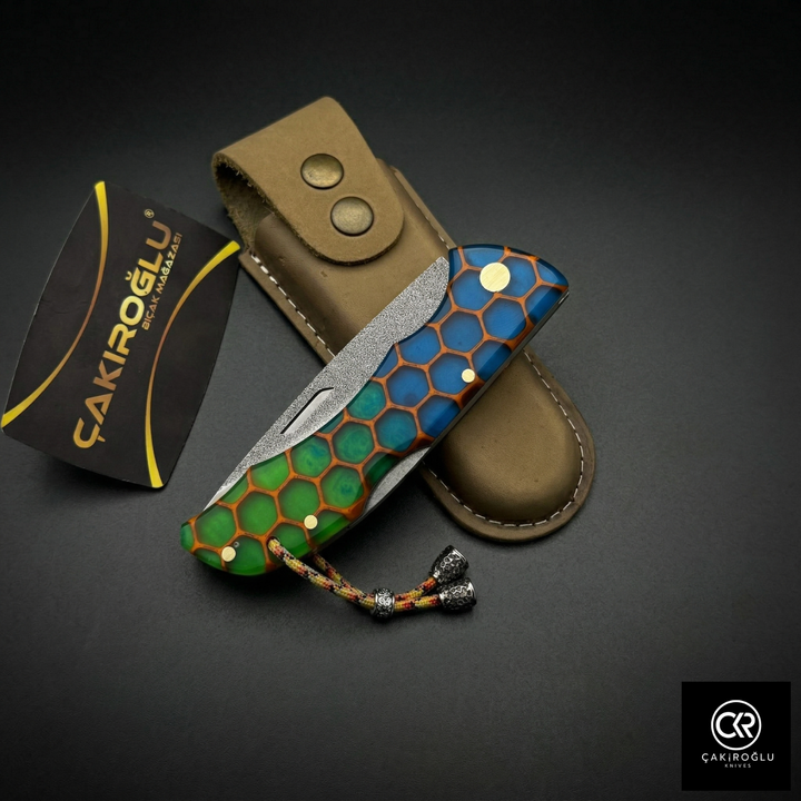 Showy Series Epoxy Honeycomb Version Handcrafted Custom Folding Knife - N690 Böhler Steel