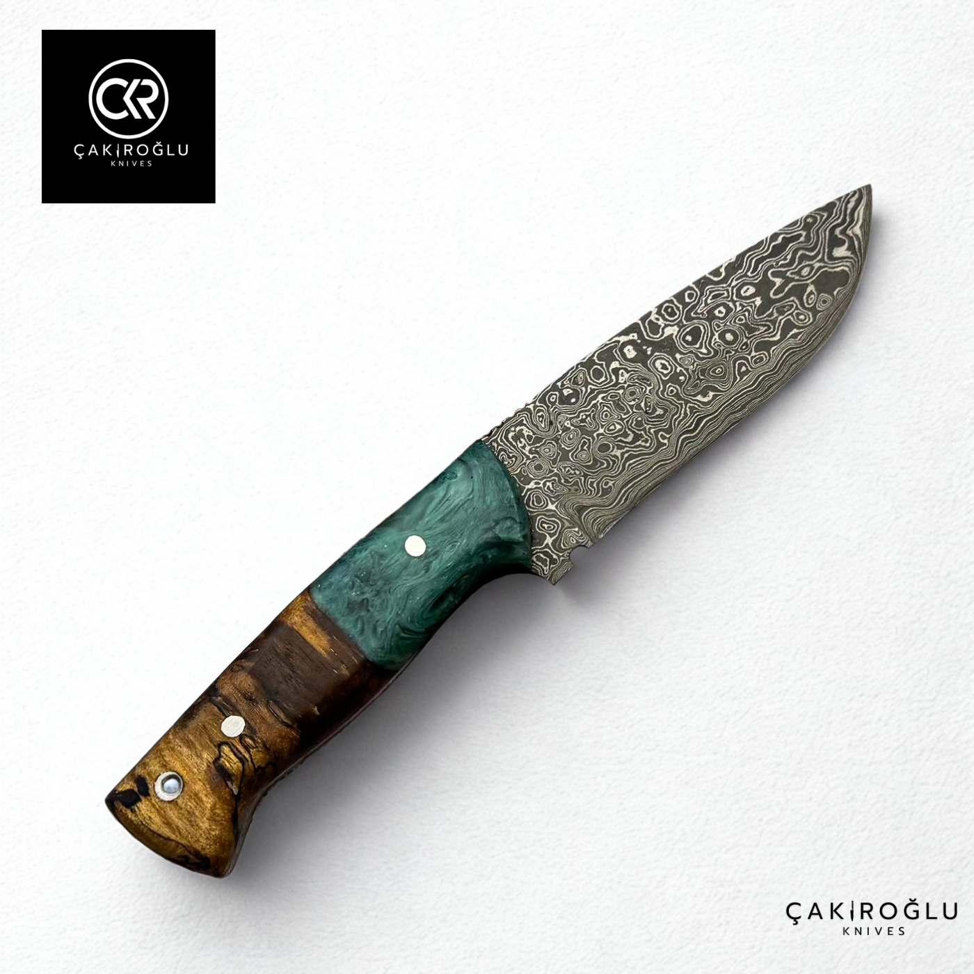 Handcrafted Custom-made Damascus Steel & Epoxy Hybrid Handle Hunting Knife