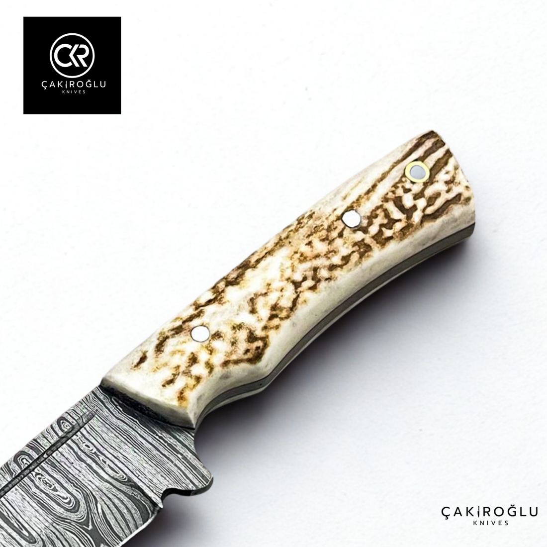 Handcrafted Custom-made Damascus Steel & Deer Antler Handle Tanto Model Hunting Knife