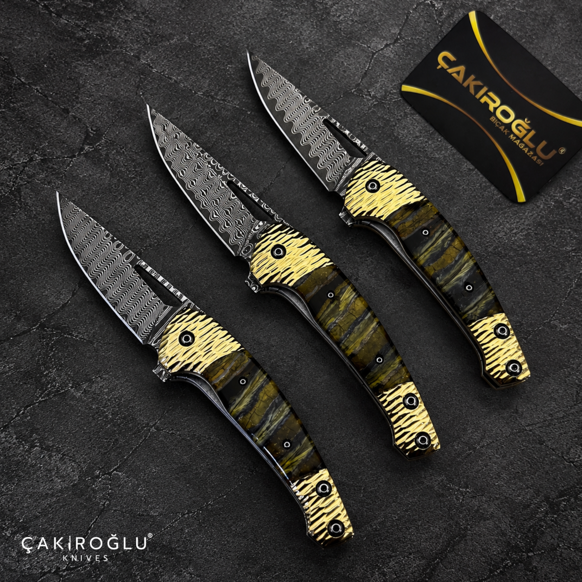Limited Edition Stainless Damascus Steel Folding Knife with Mammoth Tusk Handle