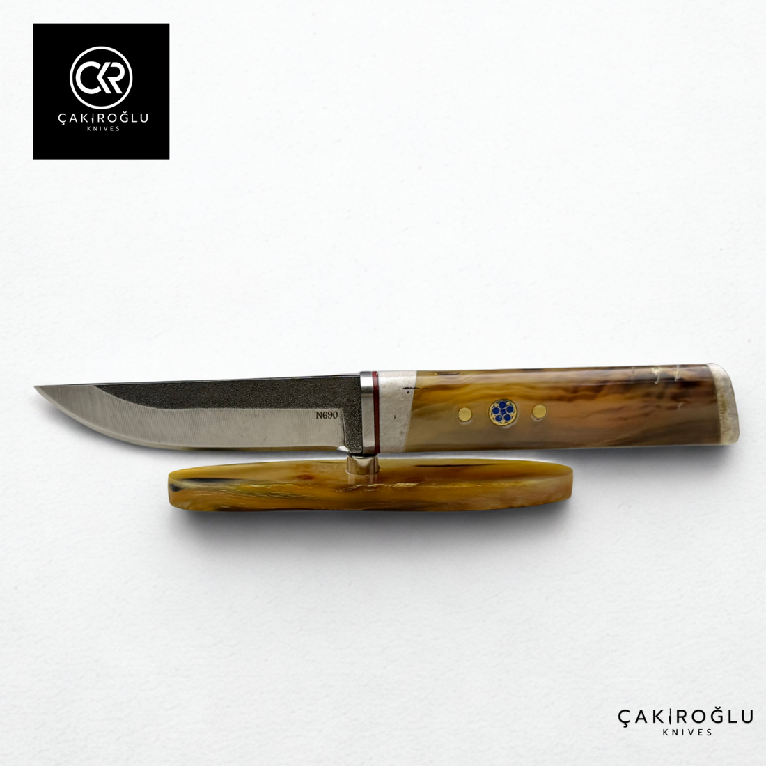 Custom Knife with Bone Stand - Bone (Ram Horn) Handle