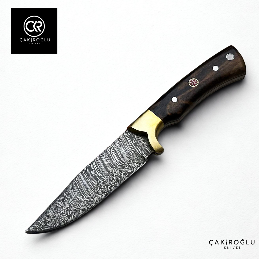 Handcrafted Custom-made Damascus Steel Hunting Knife with Brass Apron