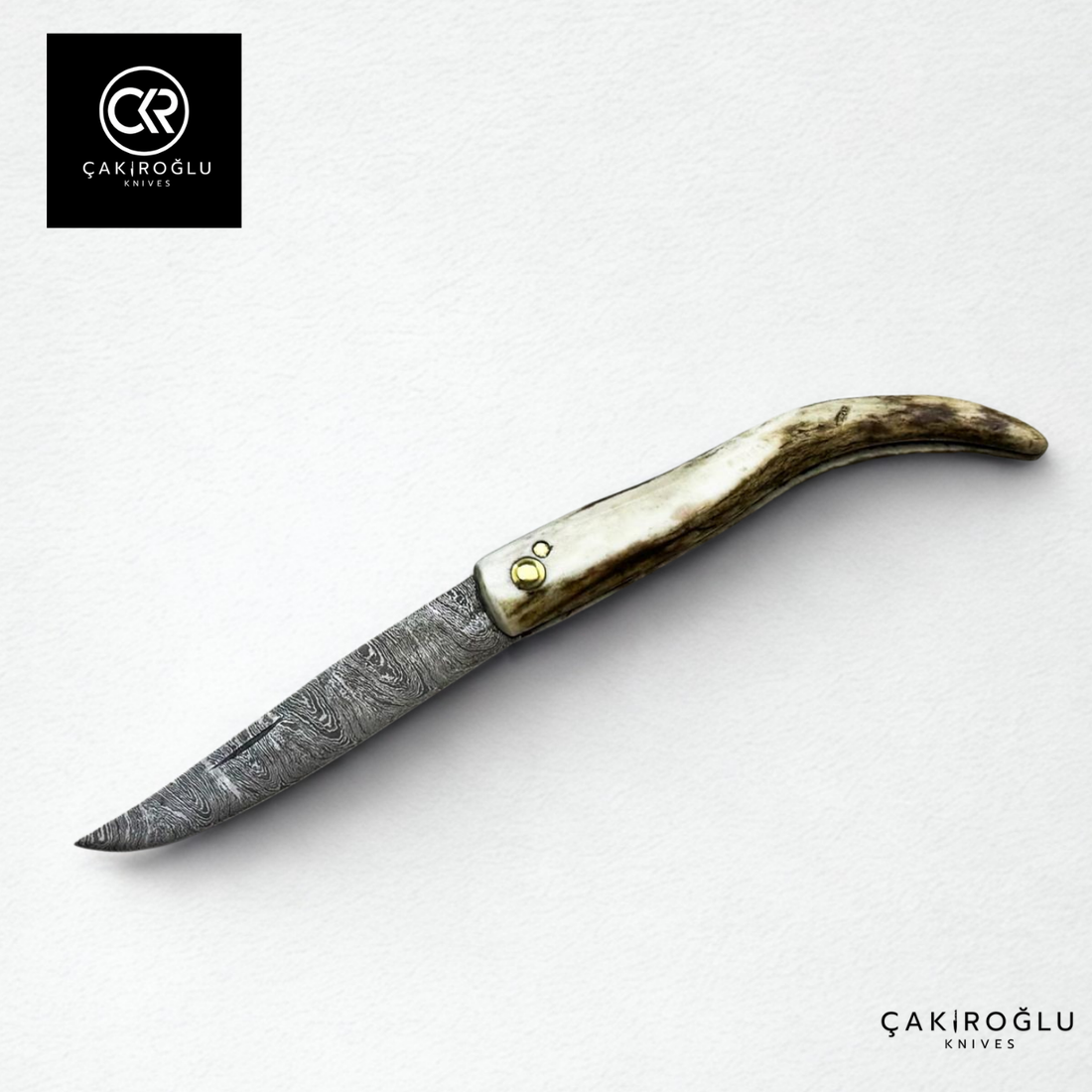 Handcrafted Custom Classic Style Folding Knife - Damascus Steel & Deer Antler Handle