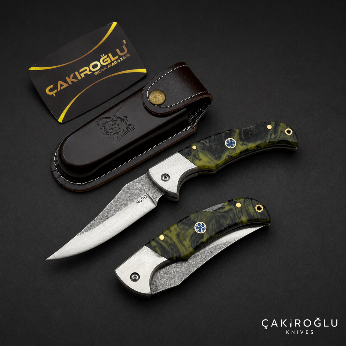 Handmade Folding Pocket Knife N690 Steel - Epoxy Handle Edc Knife