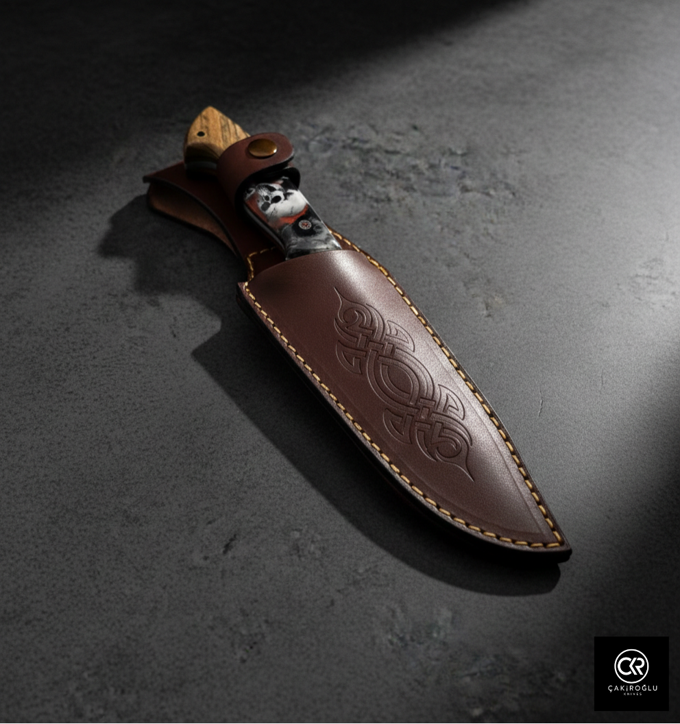 Handcrafted Damascus Steel Custom Knife - Epoxy Hybrid Handle