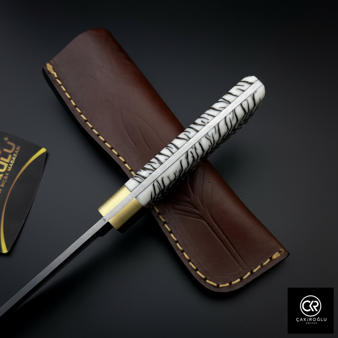 Handcrafted Custom-made Damascus Steel & Pine Cone Epoxy Handle Hunting Knife
