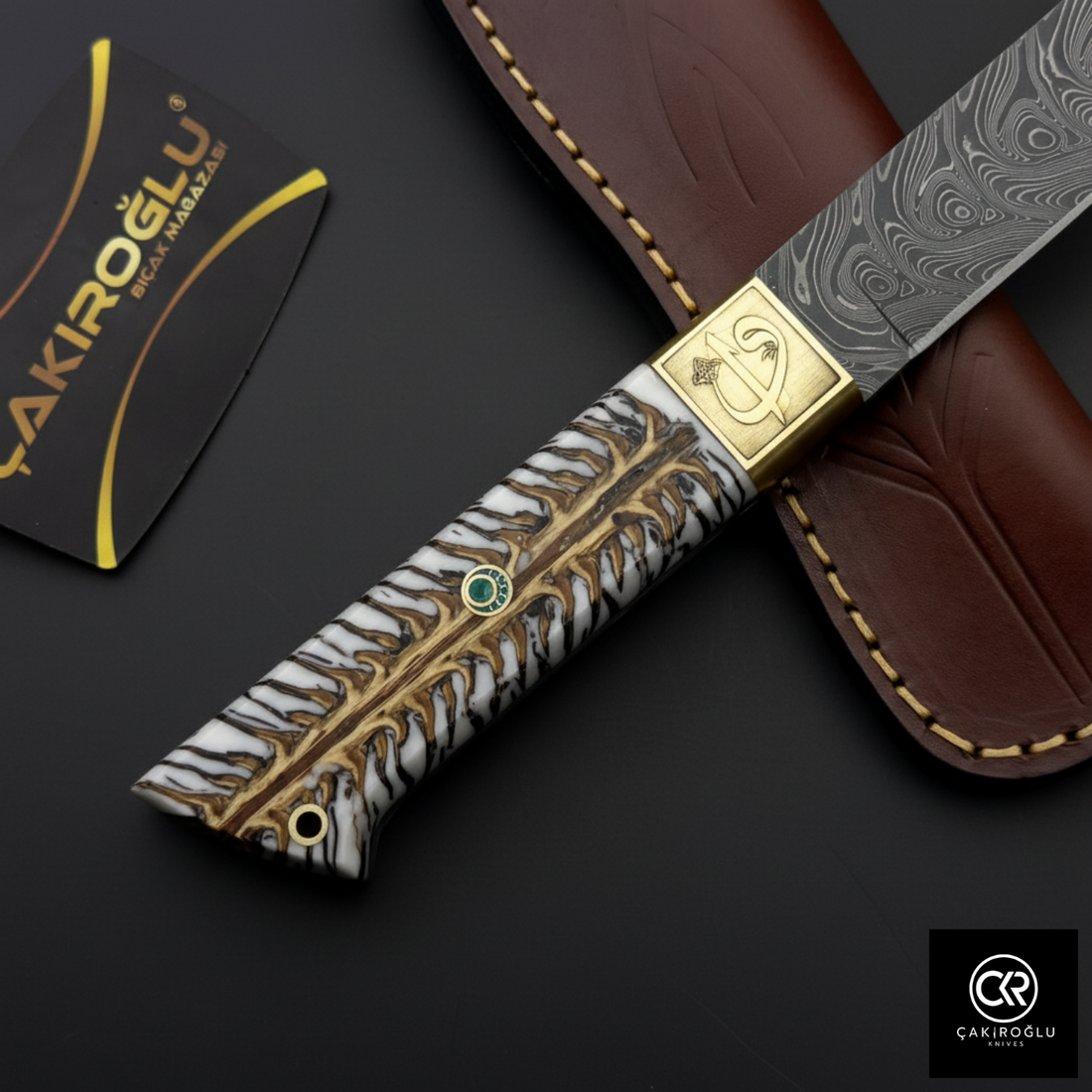 Handcrafted Custom-made Damascus Steel & Pine Cone Epoxy Handle Hunting Knife