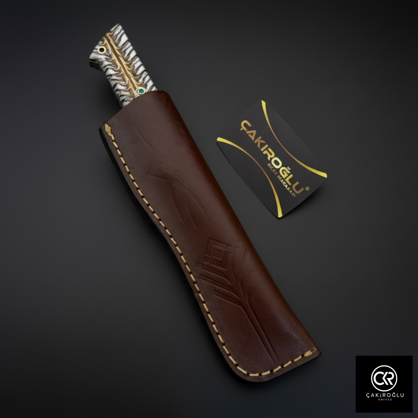 Handcrafted Custom-made Damascus Steel & Pine Cone Epoxy Handle Hunting Knife