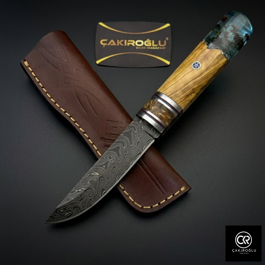 Handcrafted Damascus Steel Custom Pukko Knife - Epoxy Hybrid Handle