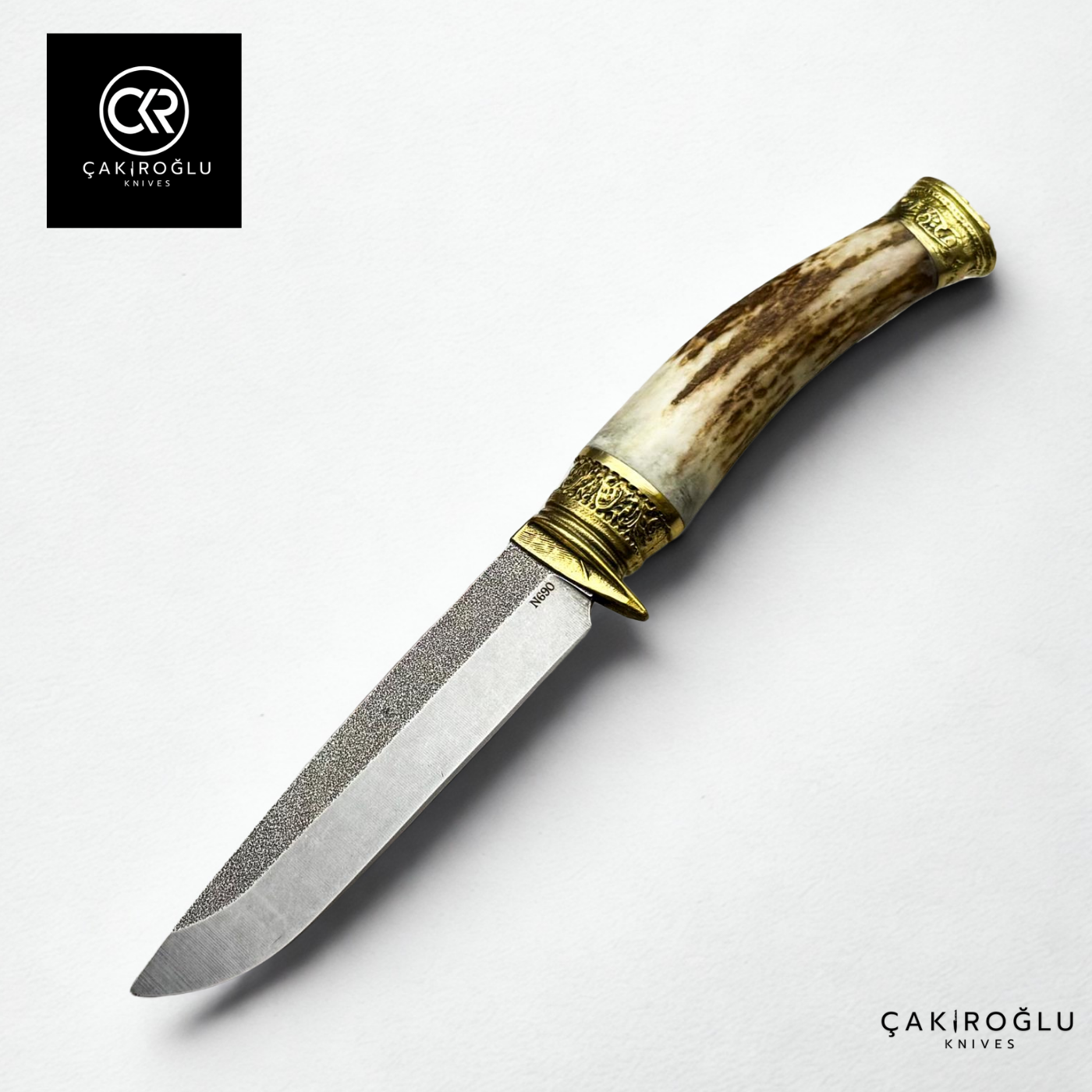 Handcrafted Custom Hunting Knife - Deer Antler Handle & N690 Steel