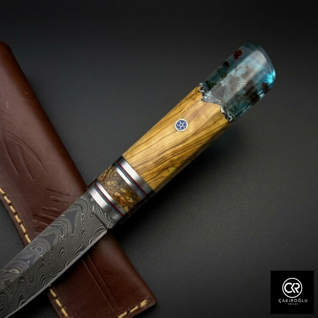 Handcrafted Damascus Steel Custom Pukko Knife - Epoxy Hybrid Handle