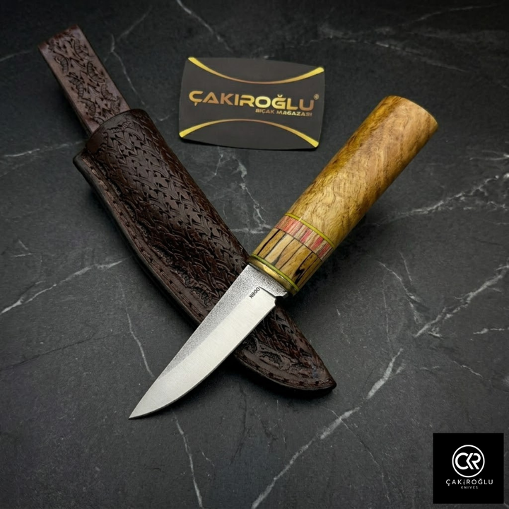 Çakıroğlu Handmade Custom-made Böhler N690 Steel & Black Pepper Tree Handle Pukko Model Knife