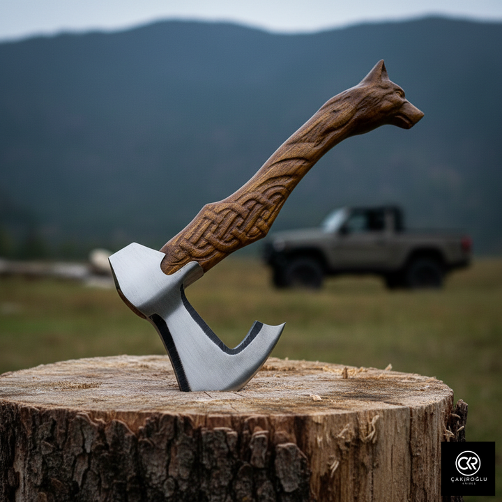 Specially Handworked Wolf Head Design Handmade Camping Axe