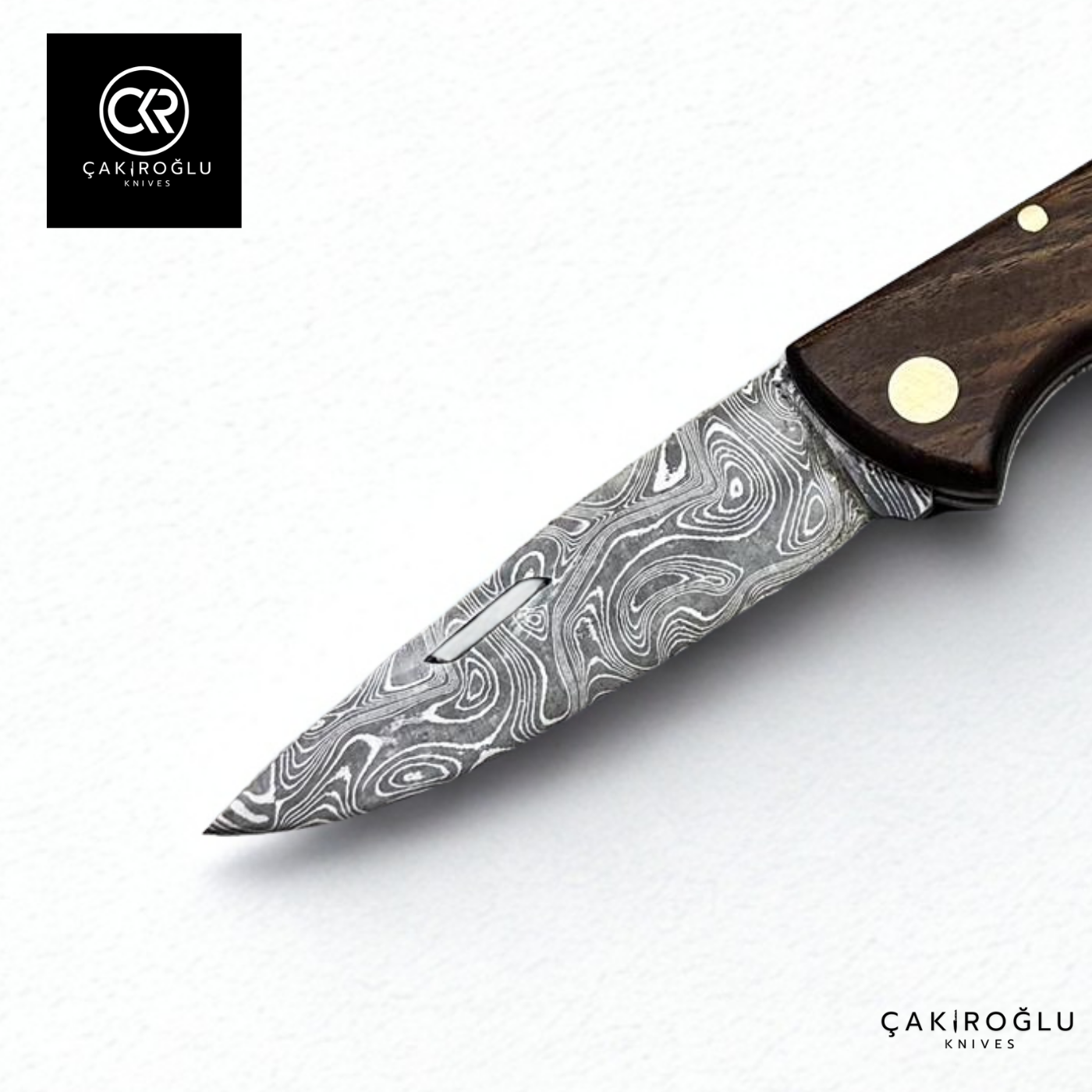 Showy Series Handcrafted Folding Knife - Damascus Steel & Walnut Root Handle