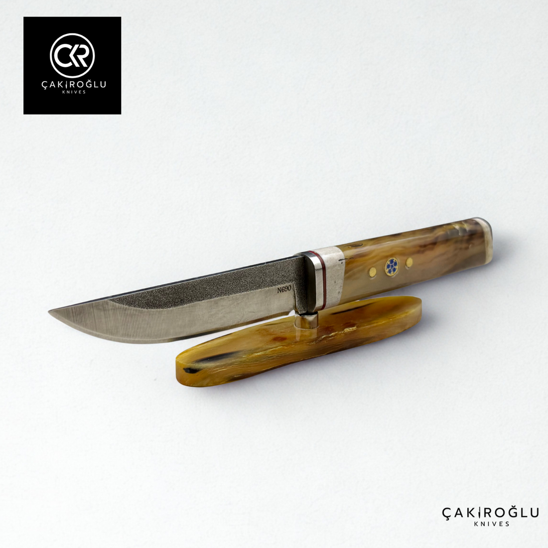 Custom Knife with Bone Stand - Bone (Ram Horn) Handle