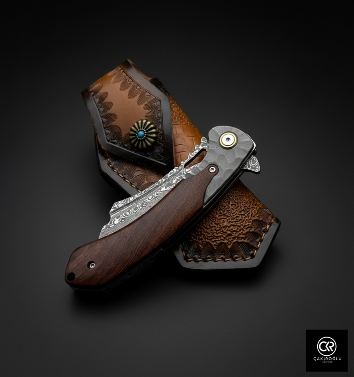 Damascus Steel Folding Knife with Cocobolo Handle