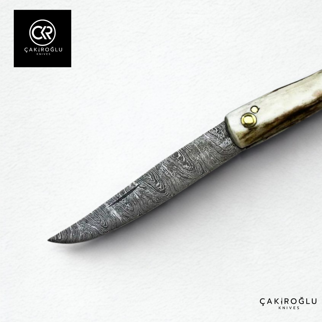Handcrafted Custom Classic Style Folding Knife - Damascus Steel & Deer Antler Handle