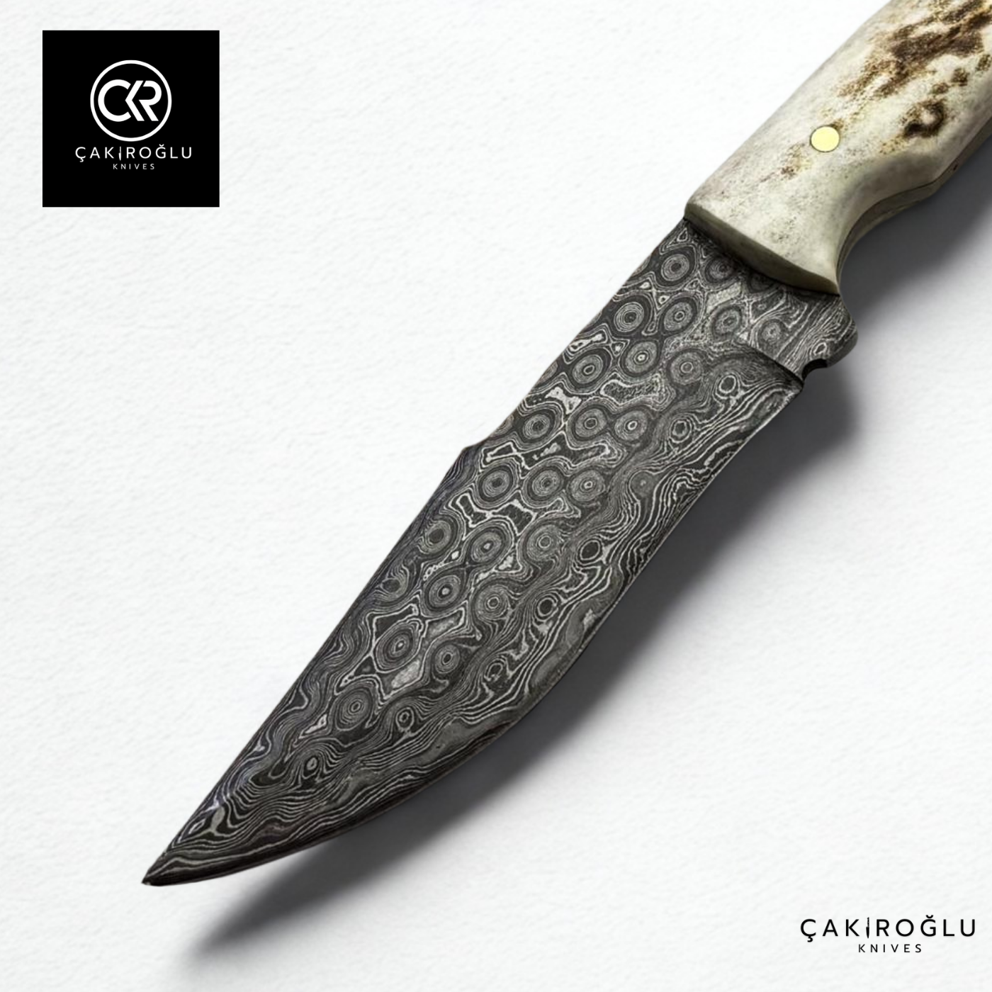 Handcrafted Custom-made Damascus Steel & Deer Antler Handle Hunting Knife