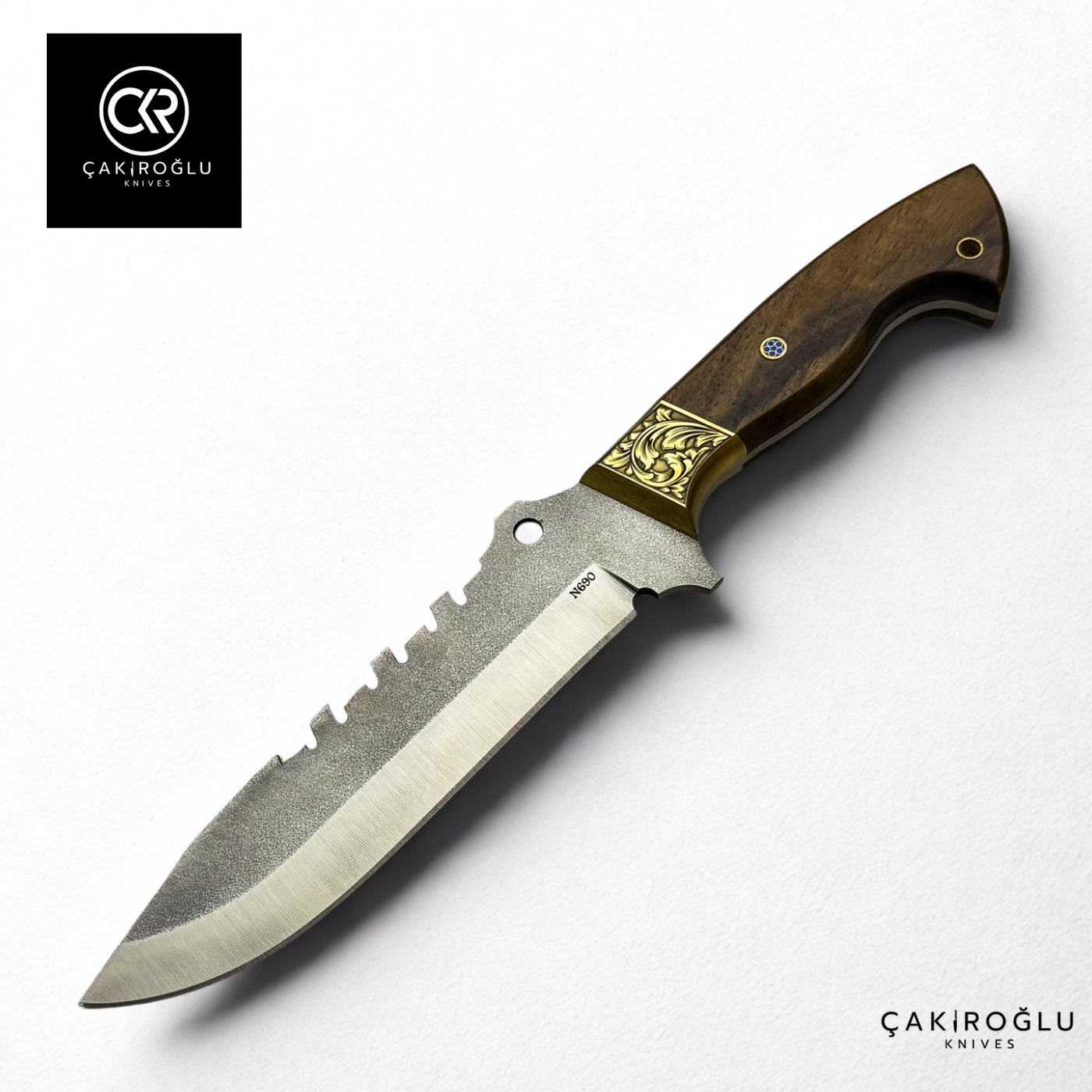 Handcrafted Special Hunt/Camping Knife - Böhler N690 Steel & Engraved Brass Apron