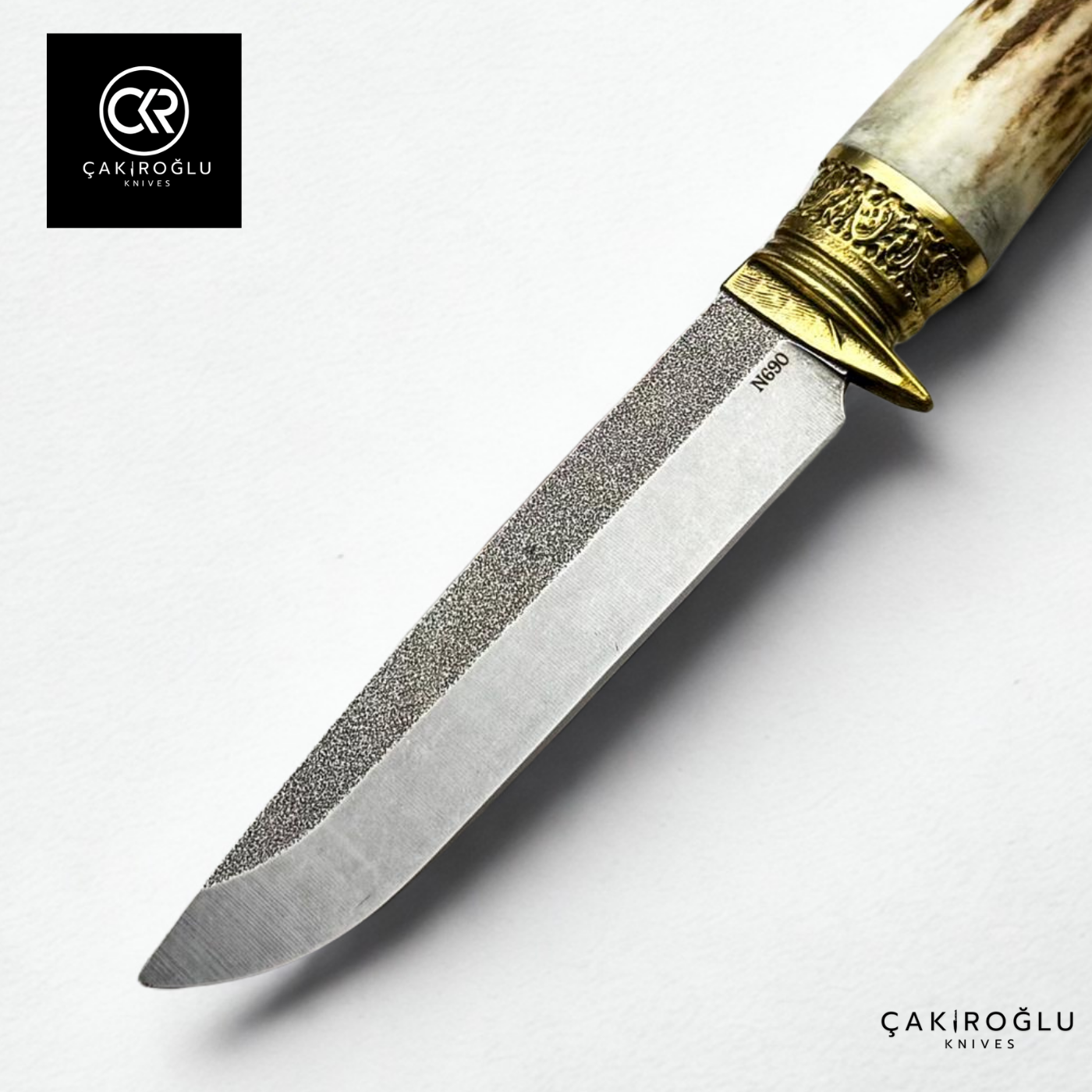 Handcrafted Custom Hunting Knife - Deer Antler Handle & N690 Steel