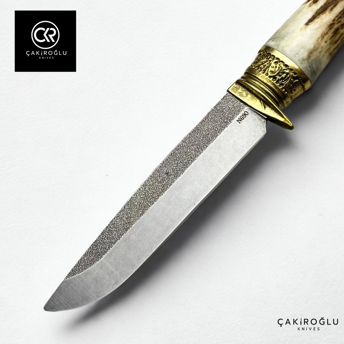 Handcrafted Custom Hunting Knife - Deer Antler Handle & N690 Steel