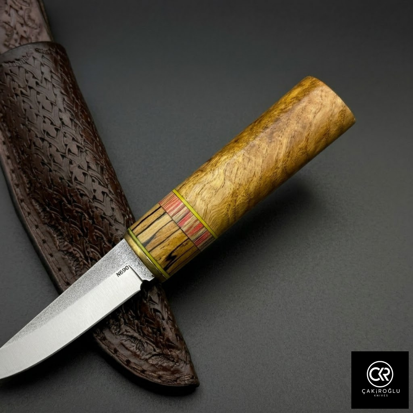 Çakıroğlu Handmade Custom-made Böhler N690 Steel & Black Pepper Tree Handle Pukko Model Knife