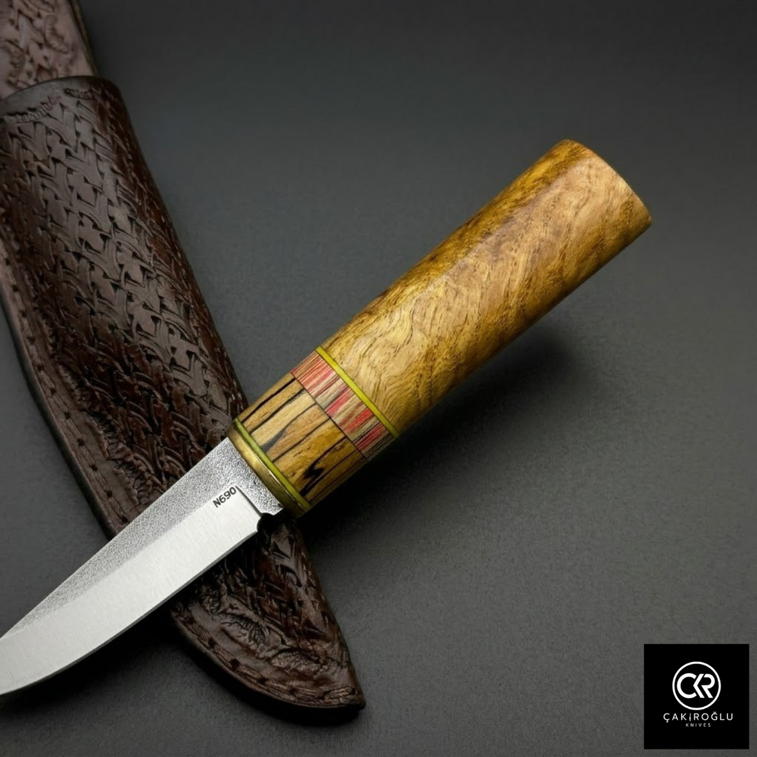 Çakıroğlu Handmade Custom-made Böhler N690 Steel & Black Pepper Tree Handle Pukko Model Knife