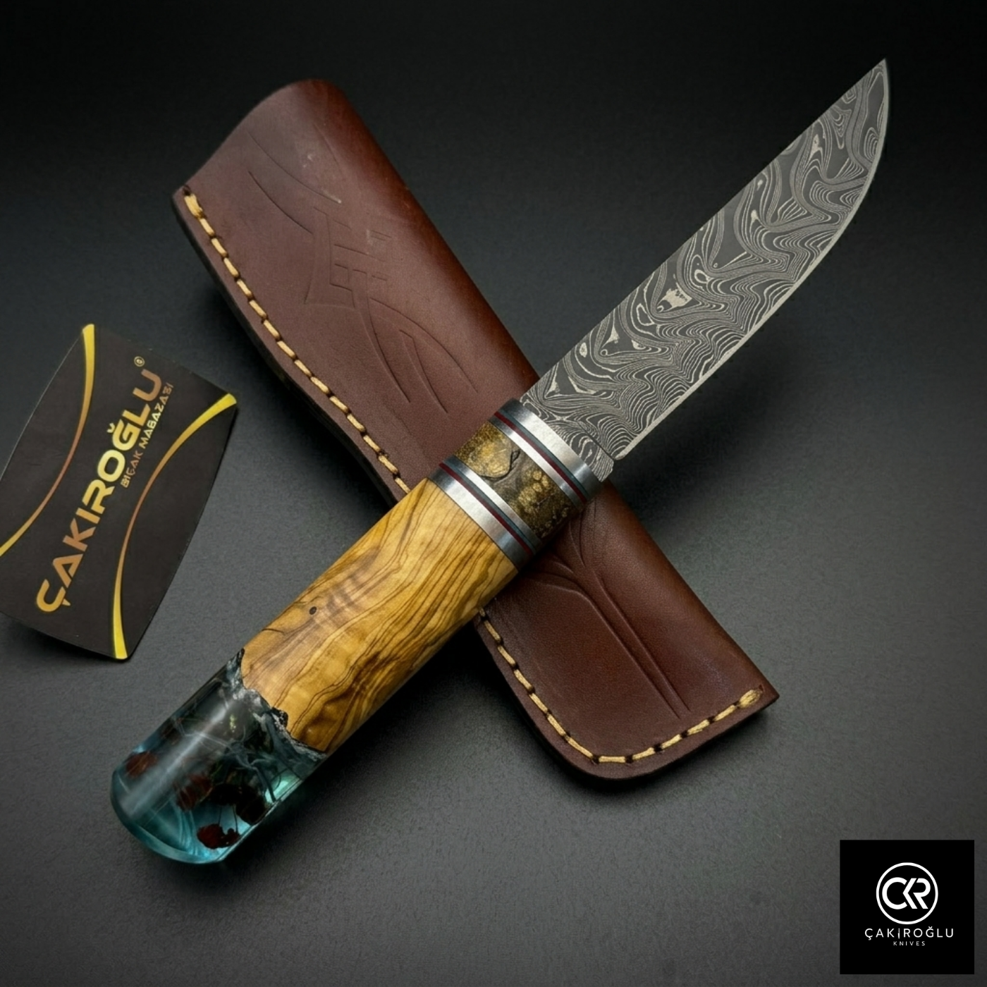 Handcrafted Damascus Steel Custom Pukko Knife - Epoxy Hybrid Handle