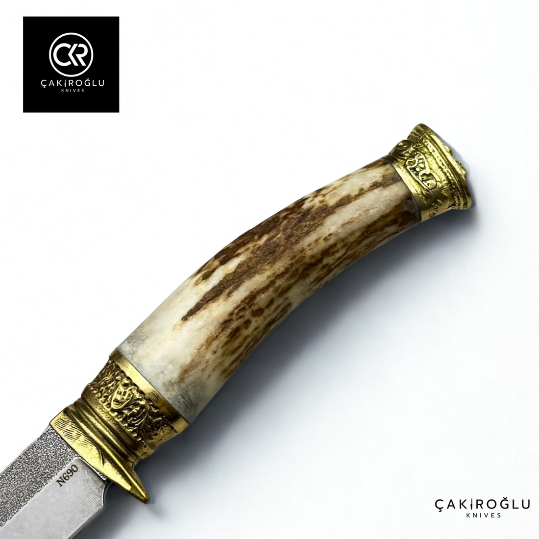Handcrafted Custom Hunting Knife - Deer Antler Handle & N690 Steel