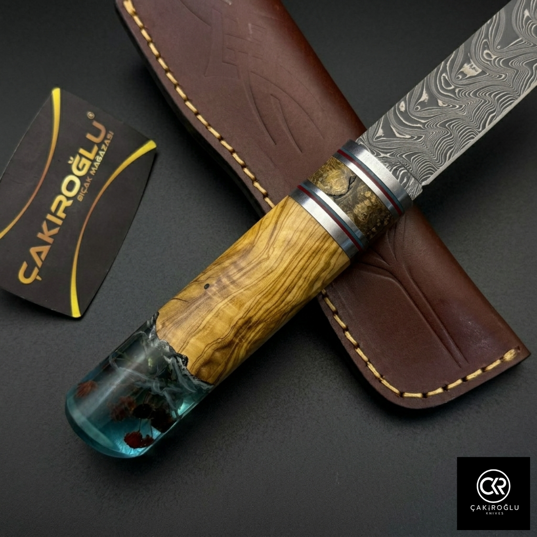 Handcrafted Damascus Steel Custom Pukko Knife - Epoxy Hybrid Handle