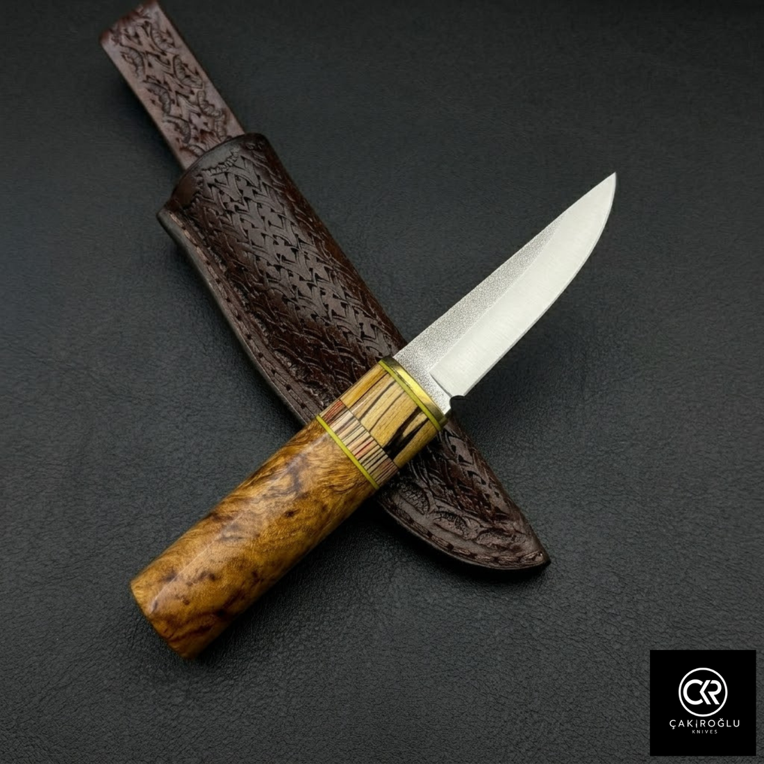 Çakıroğlu Handmade Custom-made Böhler N690 Steel & Black Pepper Tree Handle Pukko Model Knife