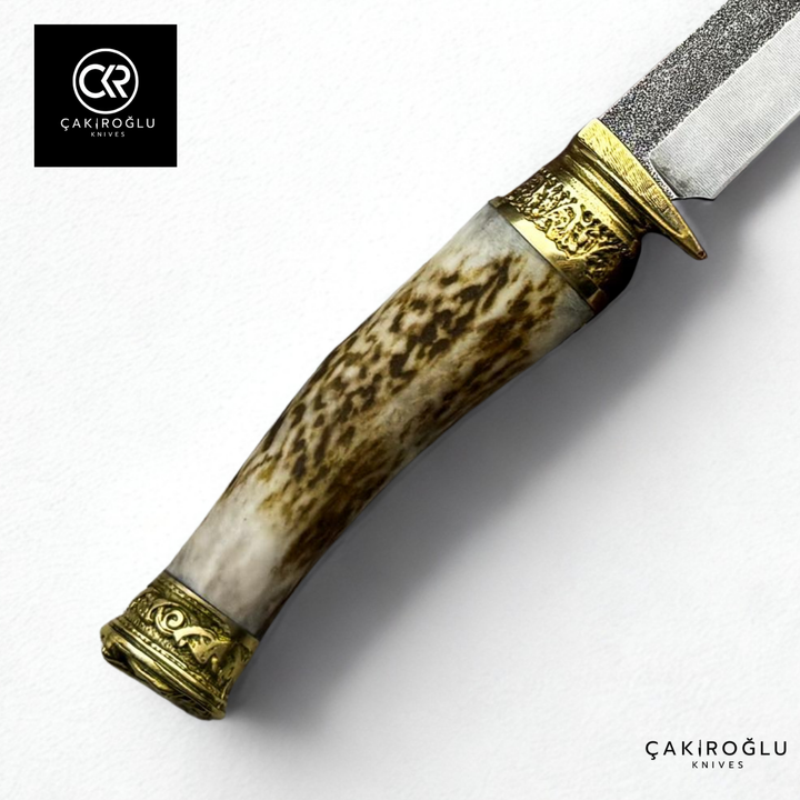 Handcrafted Custom Hunting Knife - Deer Antler Handle & N690 Steel