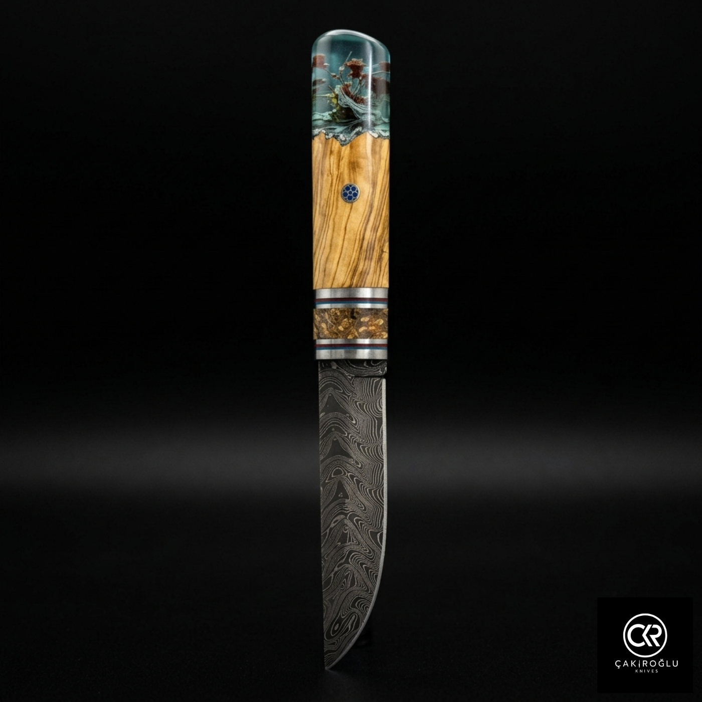 Handcrafted Damascus Steel Custom Pukko Knife - Epoxy Hybrid Handle