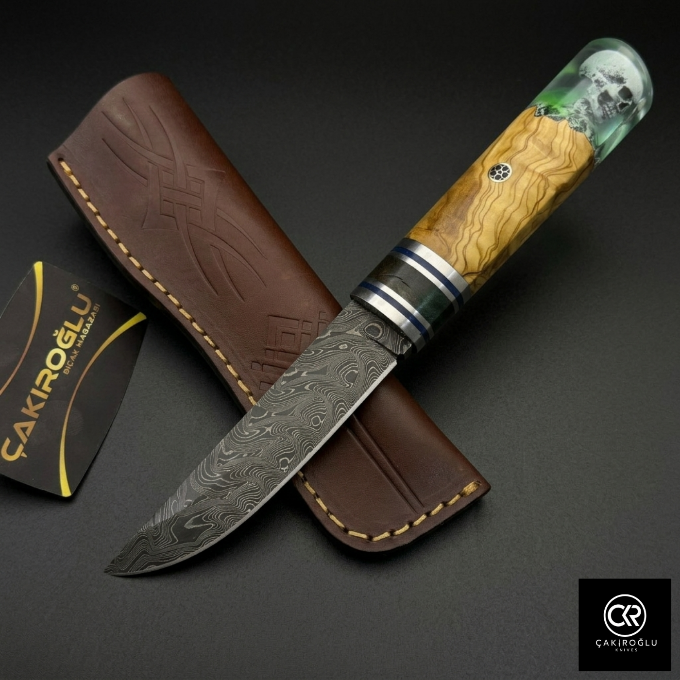 Handcrafted Damascus Steel Custom Pukko Knife - Epoxy Hybrid Handle